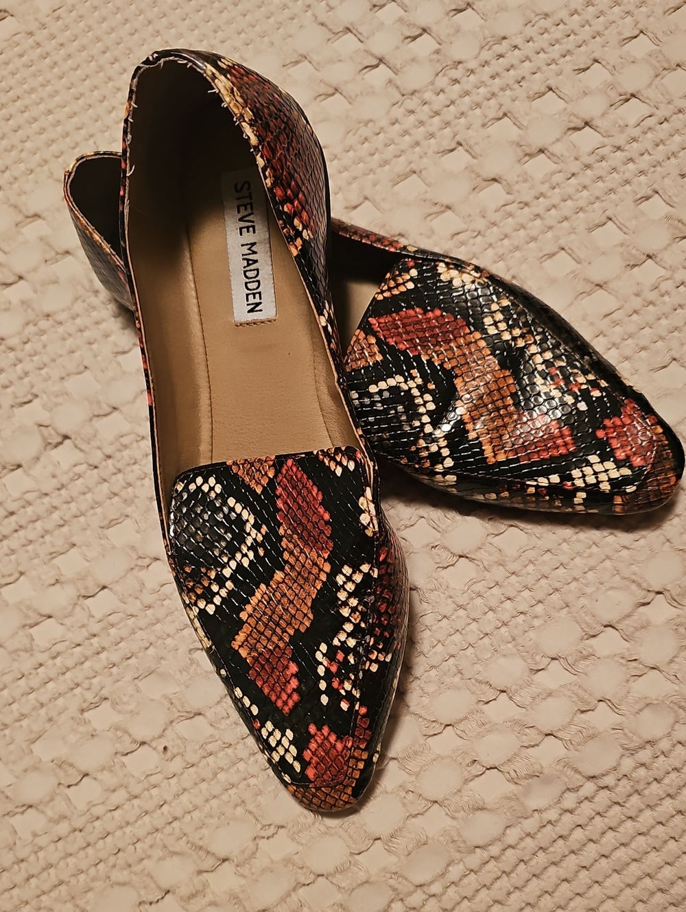 Steve Madden Pointed Snake-Print Loafers in Black, Brown & Tan